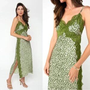 Georgie Bare Lace Detail Printed Slip Dress in Jade Abstract Animal NEW